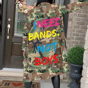 Letter Print Long Sleeve Casual Trench Coat