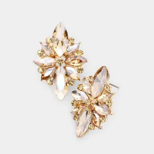 Light Topaz Marquise Round Stone Cluster Pageant Earrings  | Prom Earrings| 478054