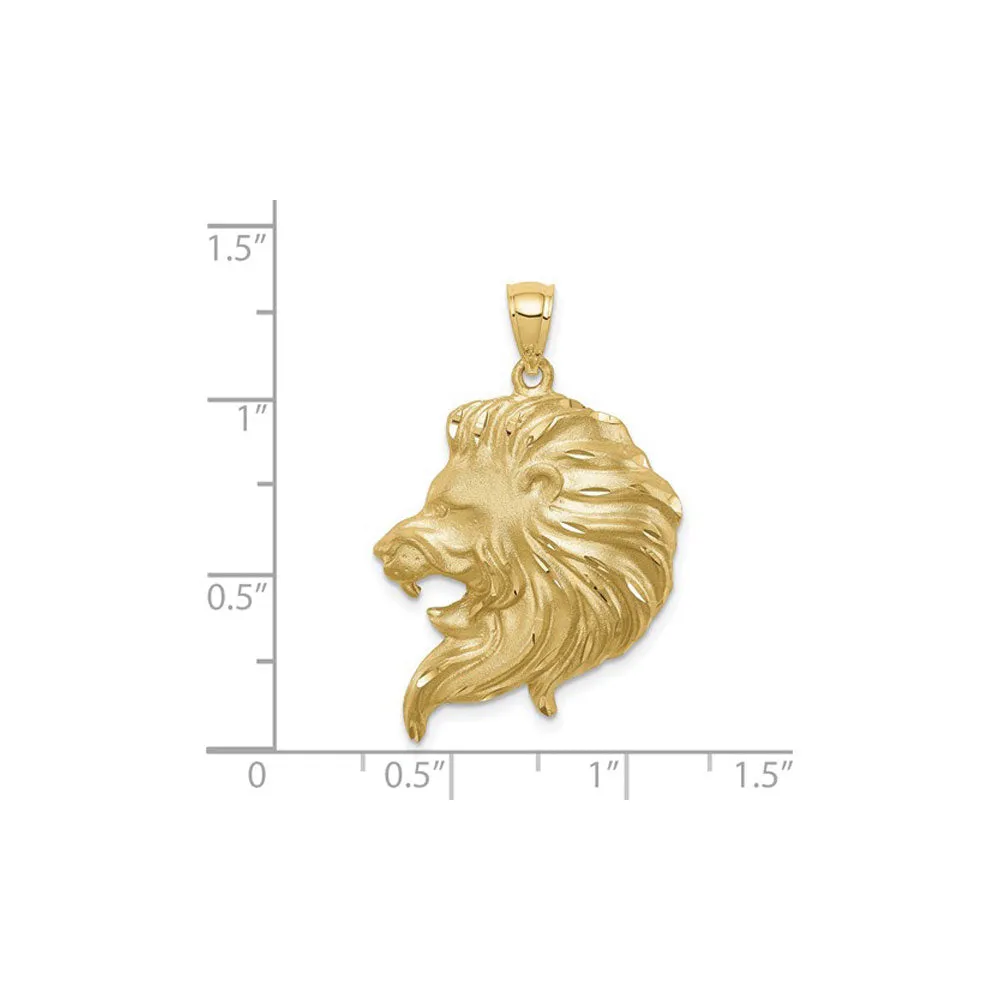 Lion Head Brushed Finish Pendant (14K)
