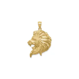 Lion Head Brushed Finish Pendant (14K)