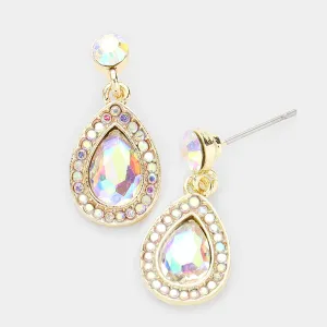 Little Girls AB Rhinestone and Teardrop Dangle Pageant Earrings on Gold | 506968