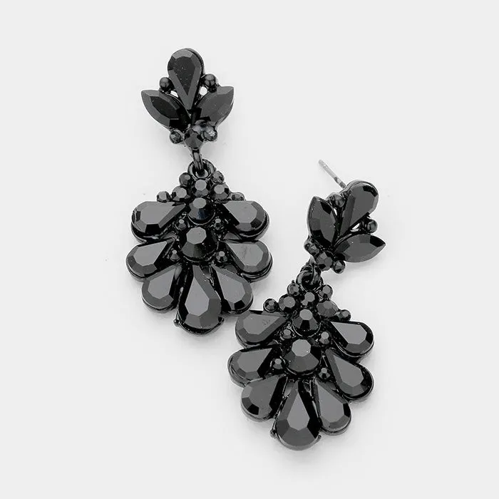 Little Girls Black Crystal Cluster Teardrop Pageant Earrings | 402702