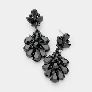 Little Girls Black Crystal Cluster Teardrop Pageant Earrings | 402702