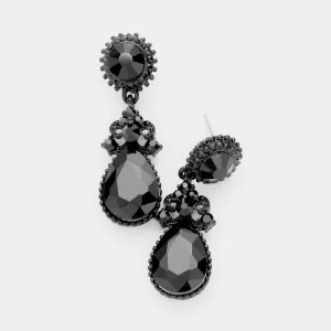 Little Girls Black Crystal Teardrop Earrings | 450219