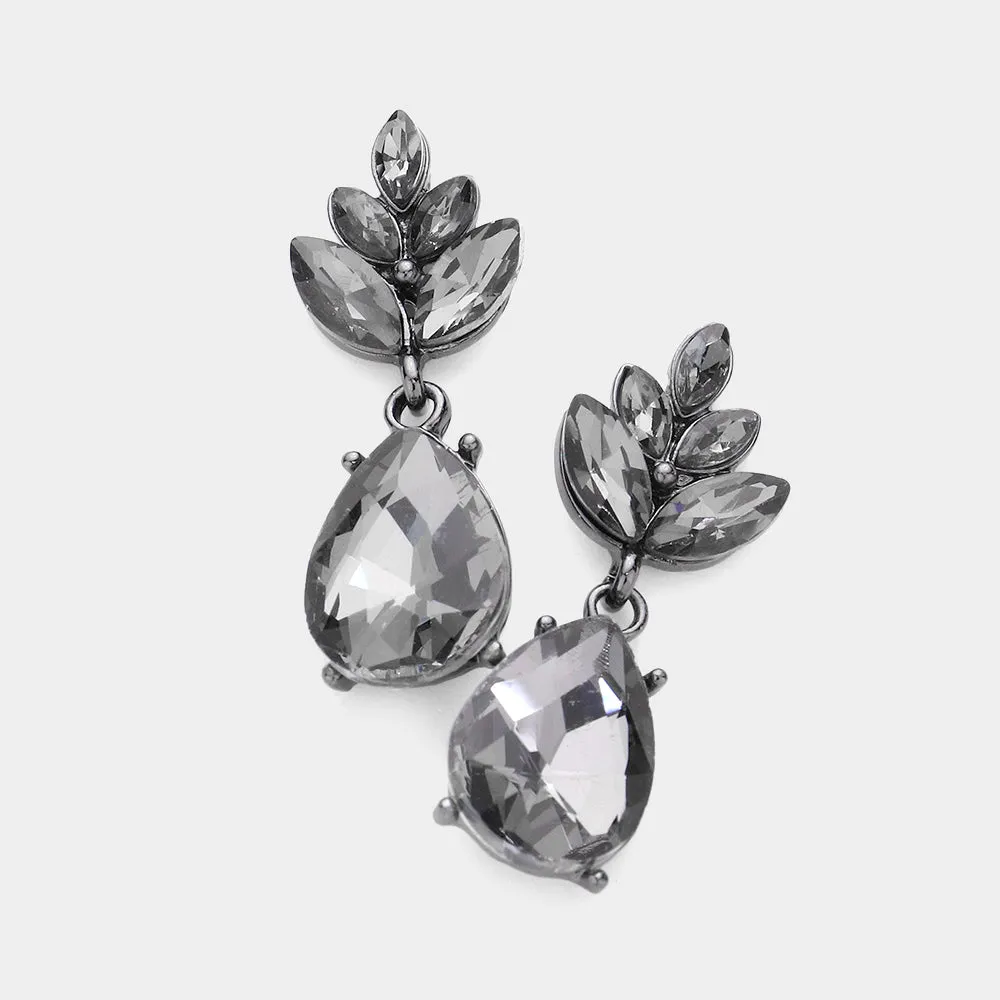 Little Girls Black Diamond Crystal Teardrop Cluster Earrings | 584655