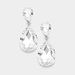 Little Girls Double Crystal Teardrop Evening Earrings on Silver | 316345