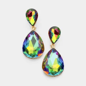 Little Girls Double Multi-Color Crystal Teardrop Evening Earrings | 399187