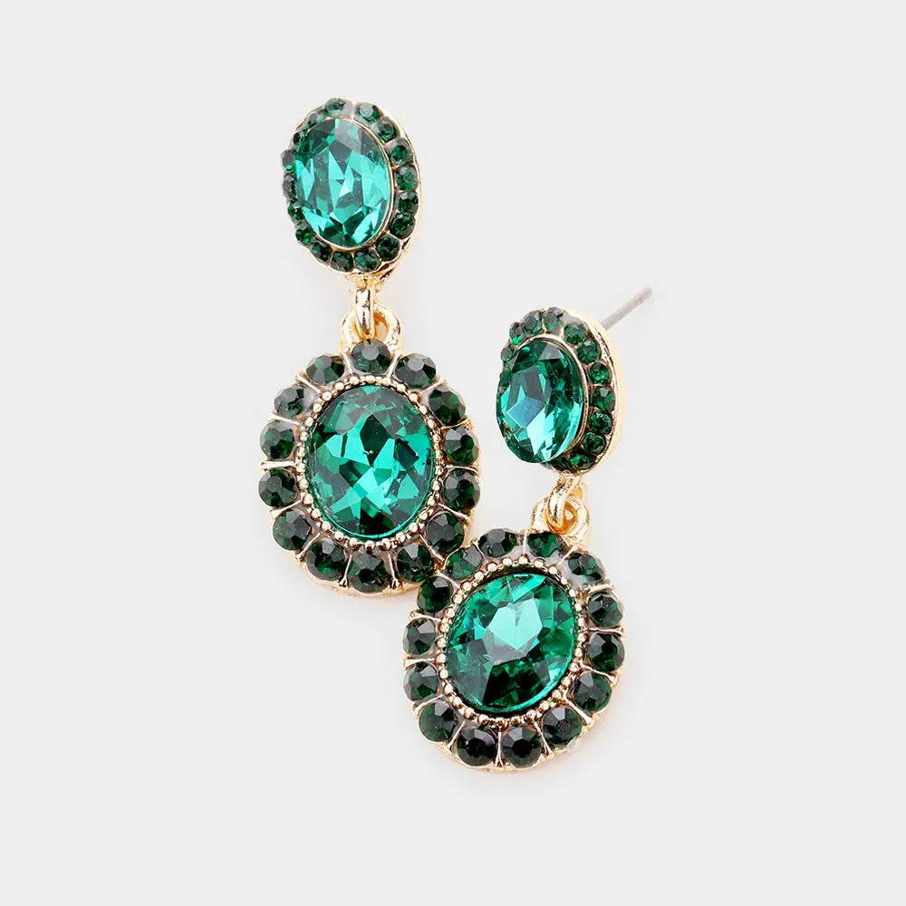 Little Girls Emerald Crystal Round Drop Earrings  | 496976