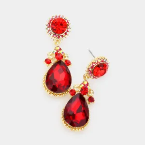Little Girls Red Crystal Teardrop Earrings  | 540798