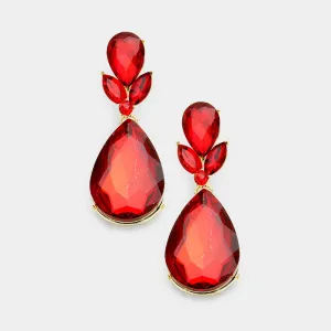 Little Girls Red Crystal Teardrop Leaf Pageant Earrings  | 377784