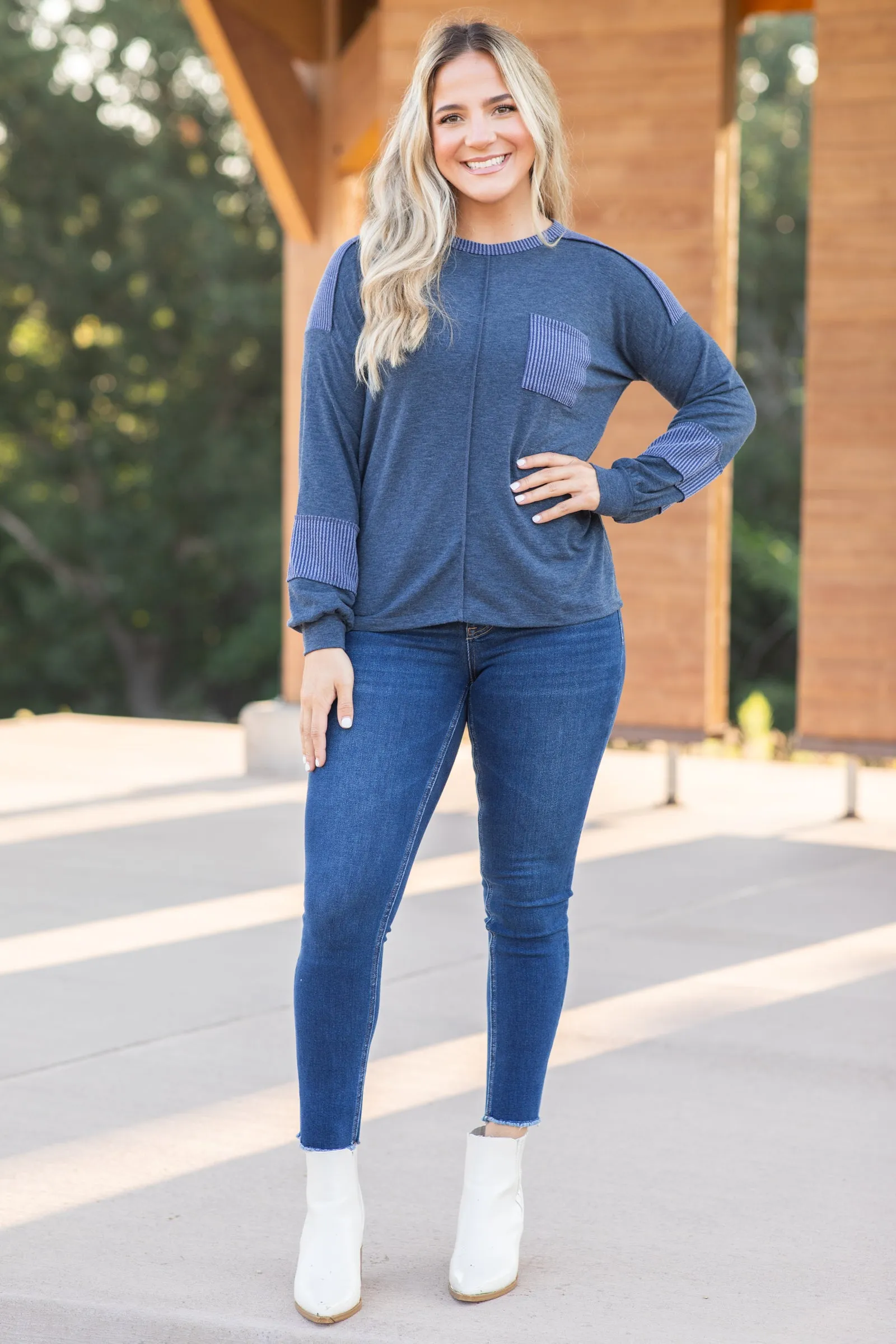Long Sleeve Color Block Textured Knit Top