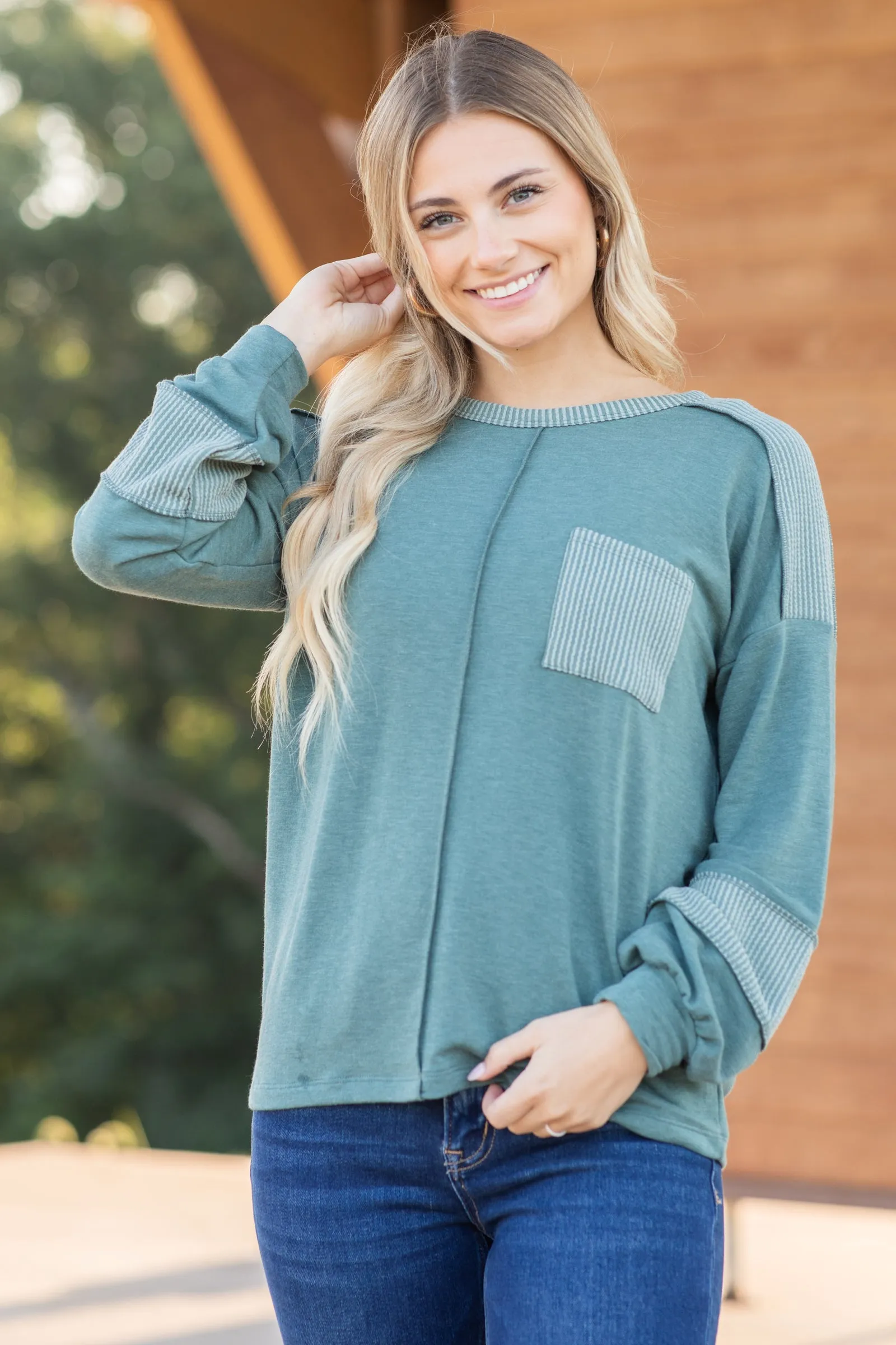 Long Sleeve Color Block Textured Knit Top