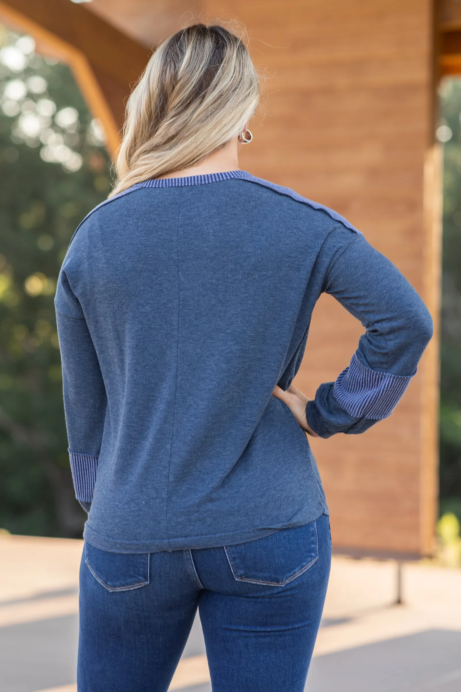 Long Sleeve Color Block Textured Knit Top