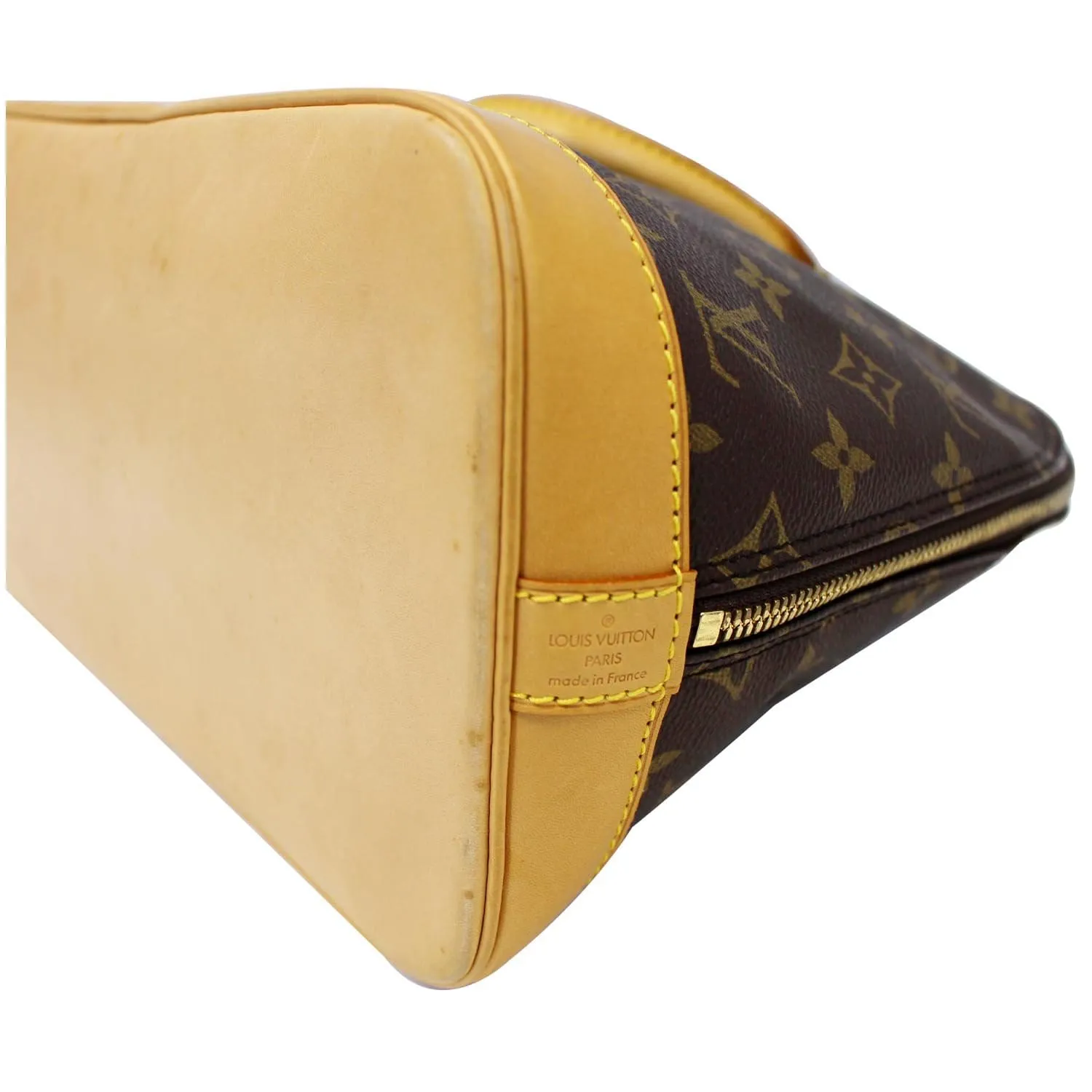 LOUIS VUITTON Alma Monogram Canvas Satchel Bag Brown