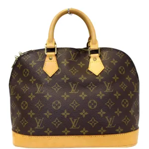 LOUIS VUITTON Alma Monogram Canvas Satchel Bag Brown