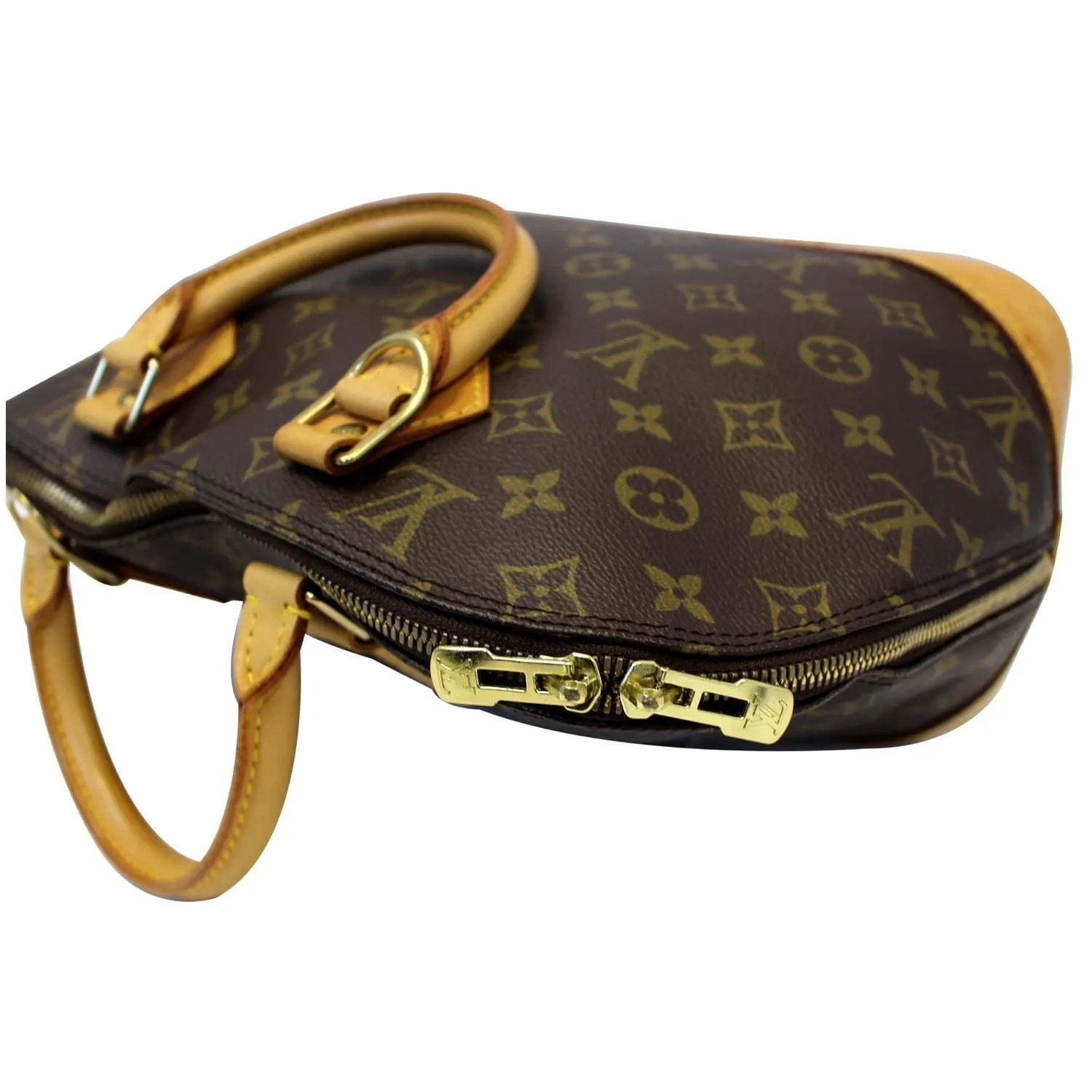 LOUIS VUITTON Alma Monogram Canvas Satchel Bag Brown