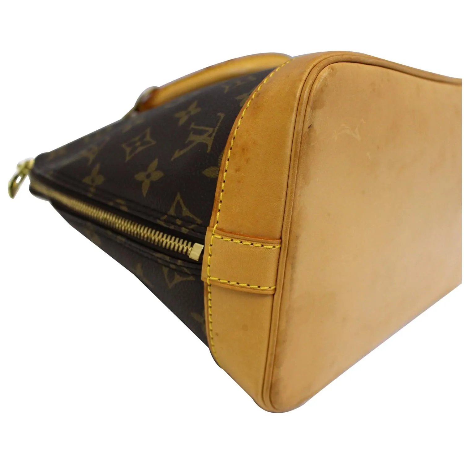 LOUIS VUITTON Alma Monogram Canvas Satchel Bag Brown