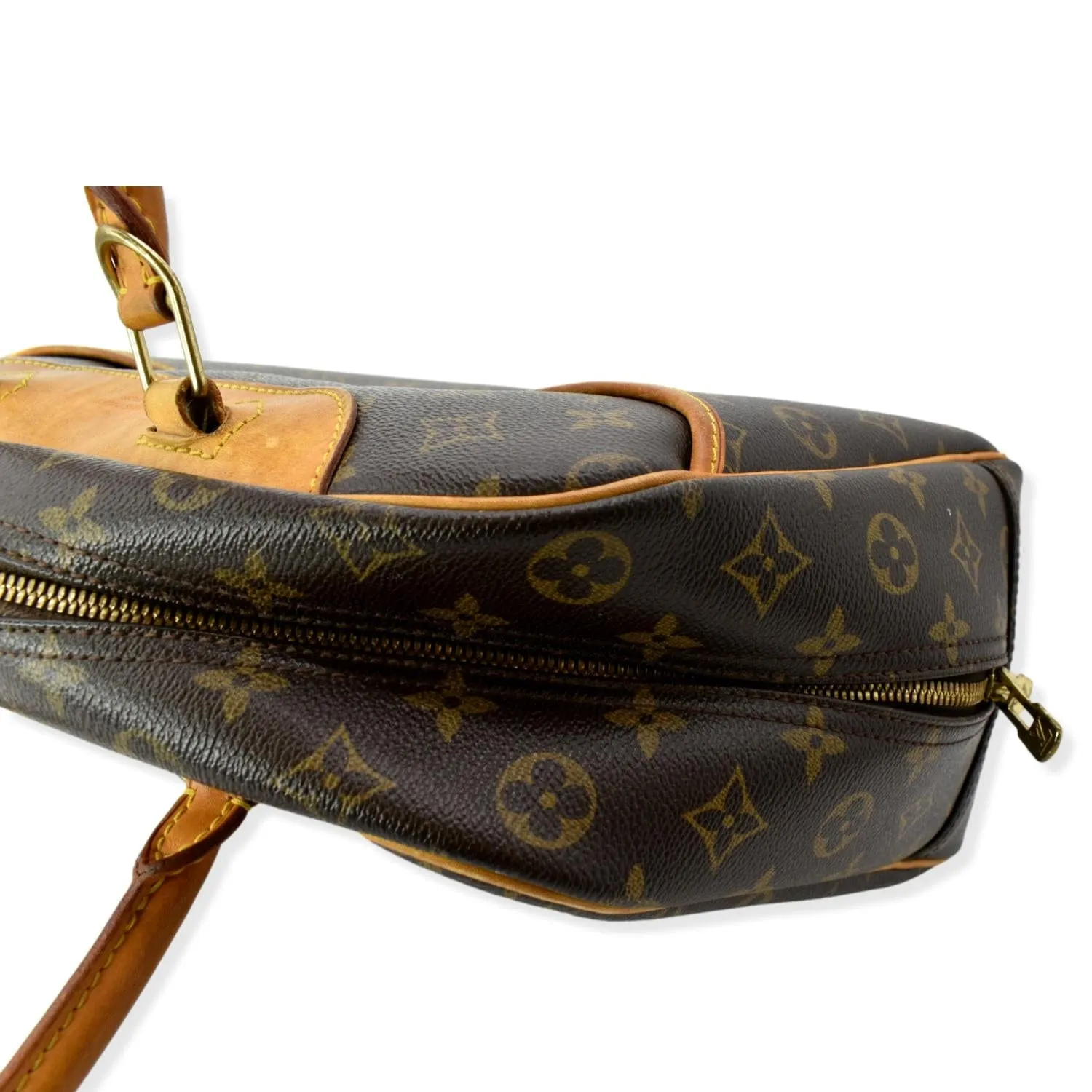 LOUIS VUITTON Deauville Boston Monogram Canvas Satchel Bag Brown