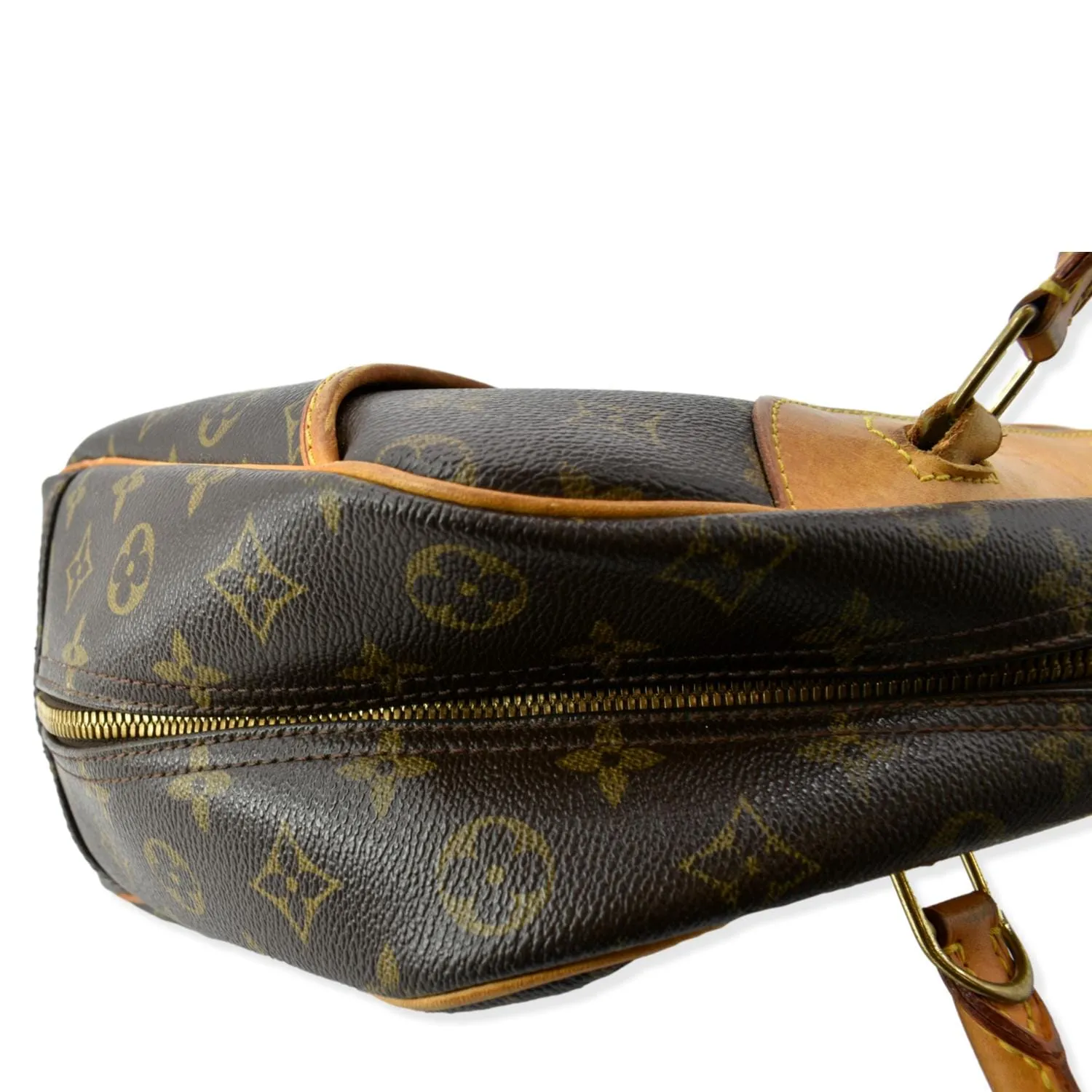 LOUIS VUITTON Deauville Boston Monogram Canvas Satchel Bag Brown