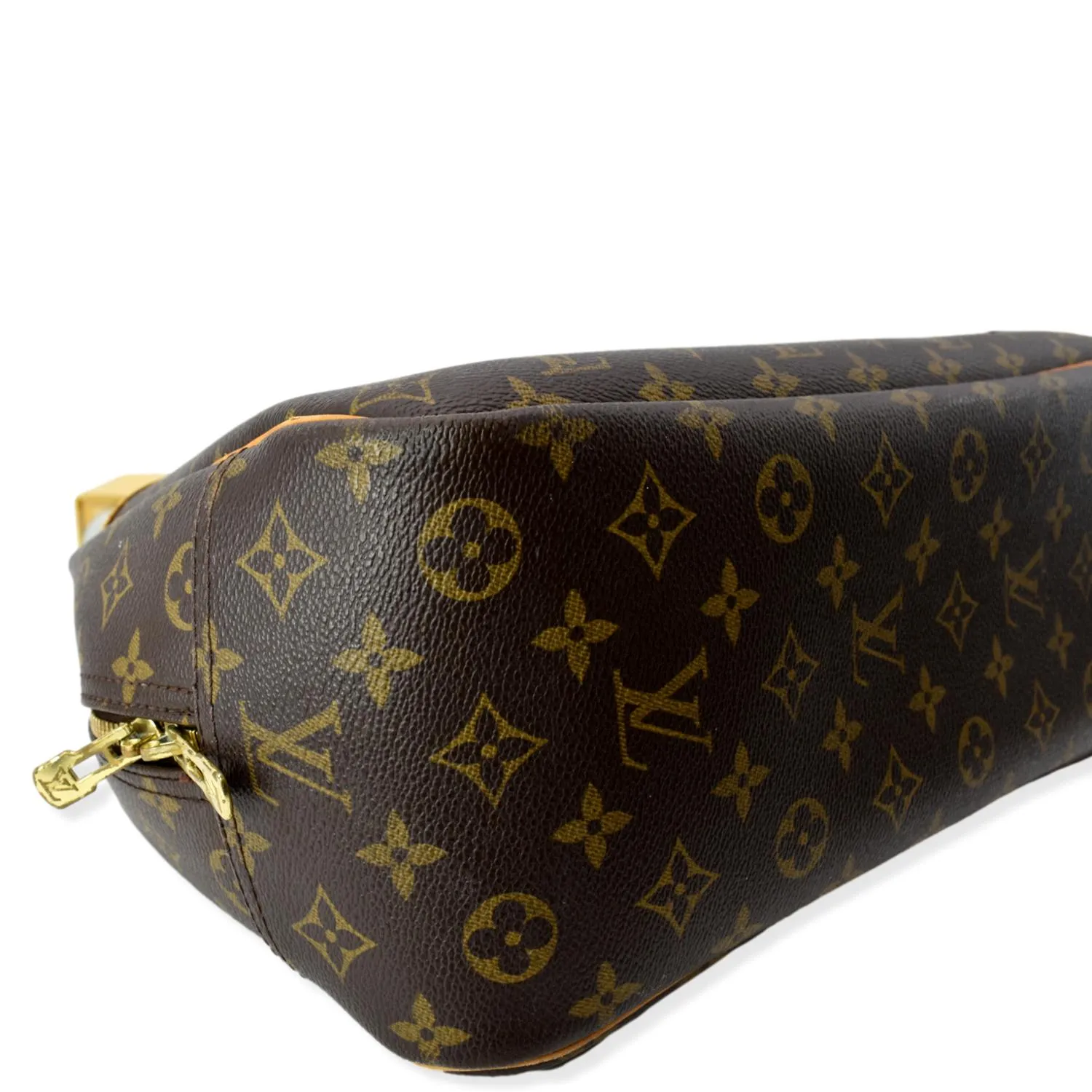 LOUIS VUITTON Deauville Boston Monogram Canvas Satchel Bag Brown
