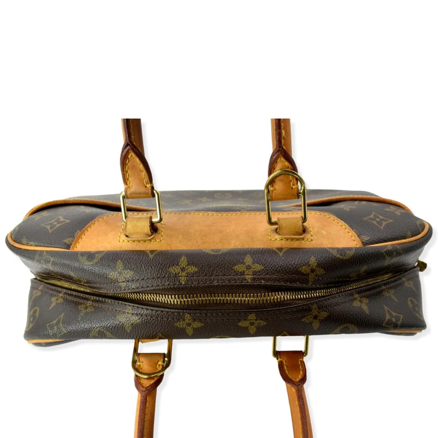 LOUIS VUITTON Deauville Boston Monogram Canvas Satchel Bag Brown