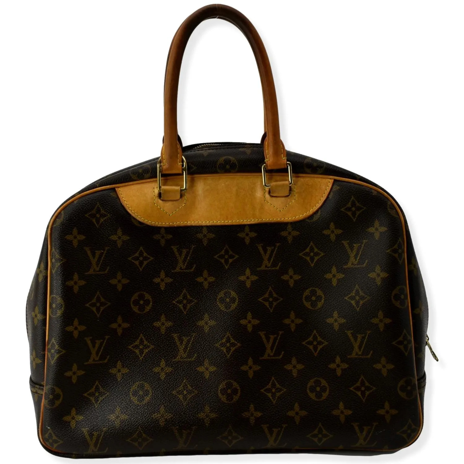LOUIS VUITTON Deauville Boston Monogram Canvas Satchel Bag Brown