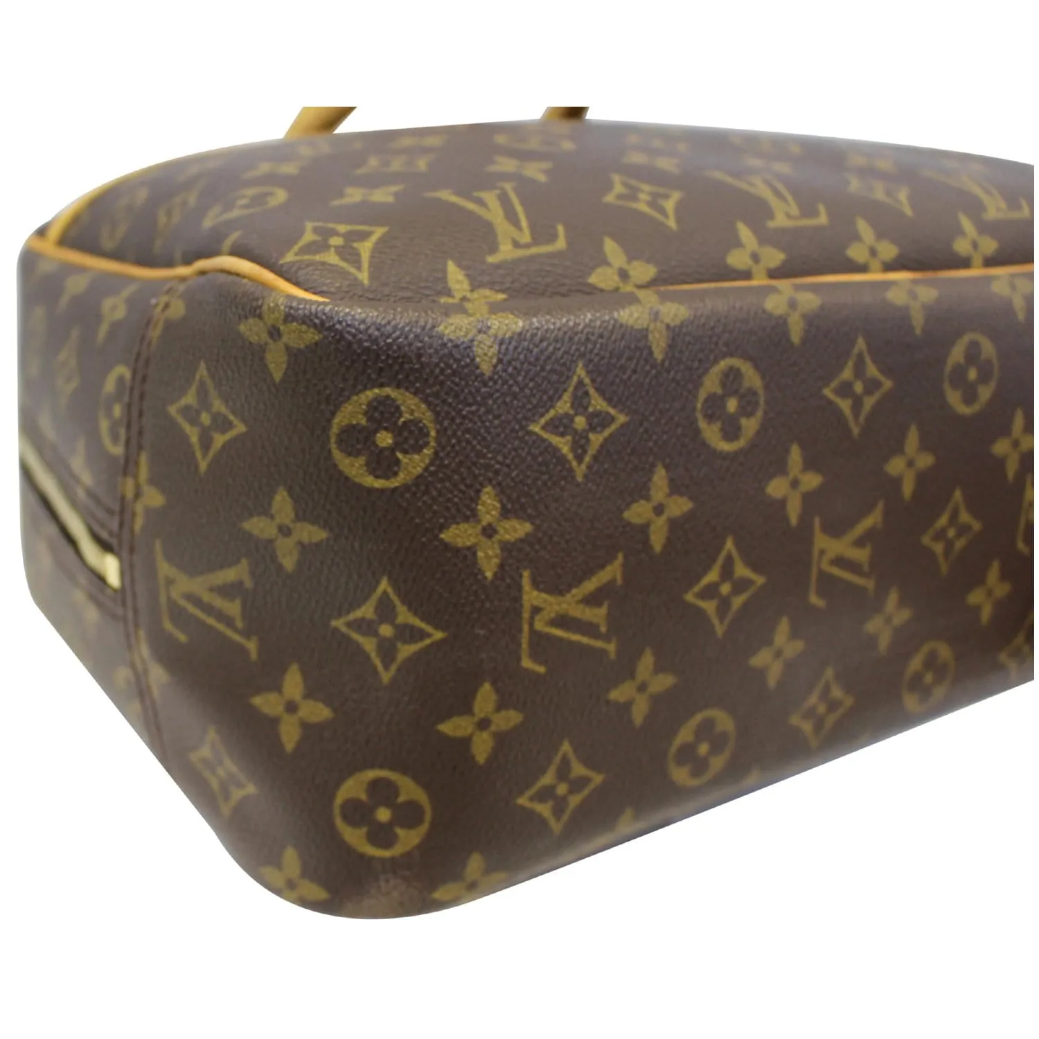 LOUIS VUITTON Deauville Monogram Canvas Boston Satchel Bag Brown