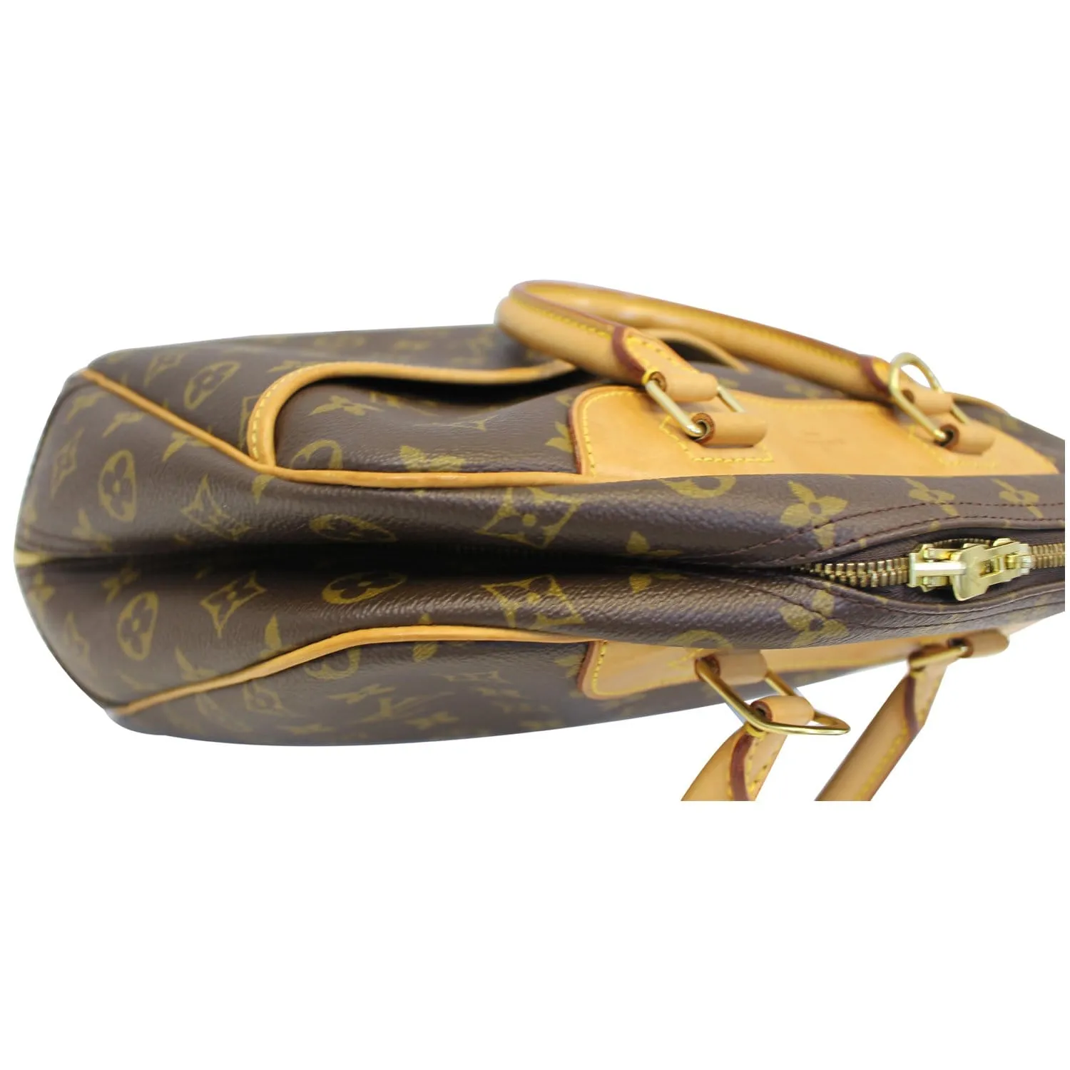 LOUIS VUITTON Deauville Monogram Canvas Boston Satchel Bag Brown