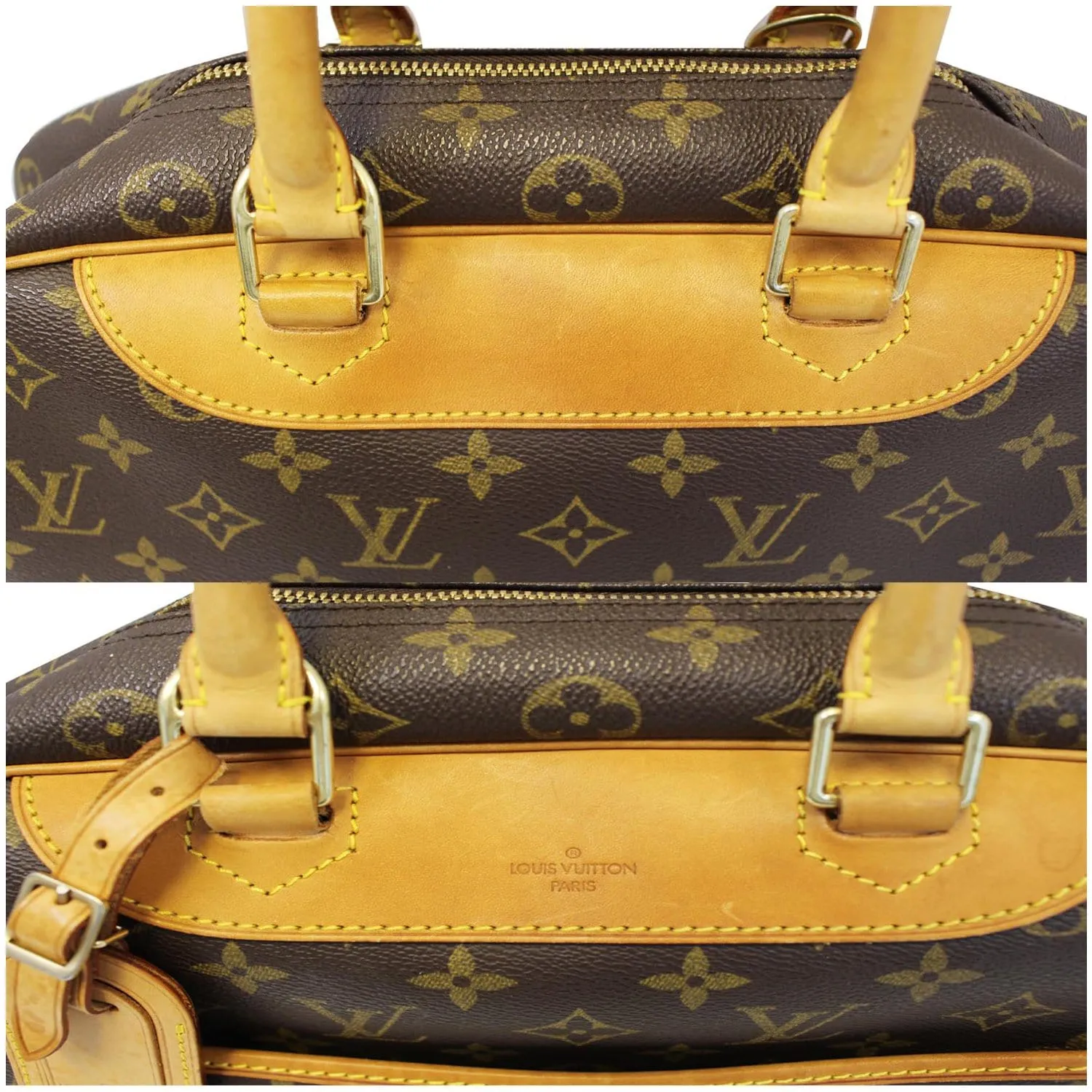 LOUIS VUITTON Deauville Monogram Canvas Boston Satchel Bag Brown