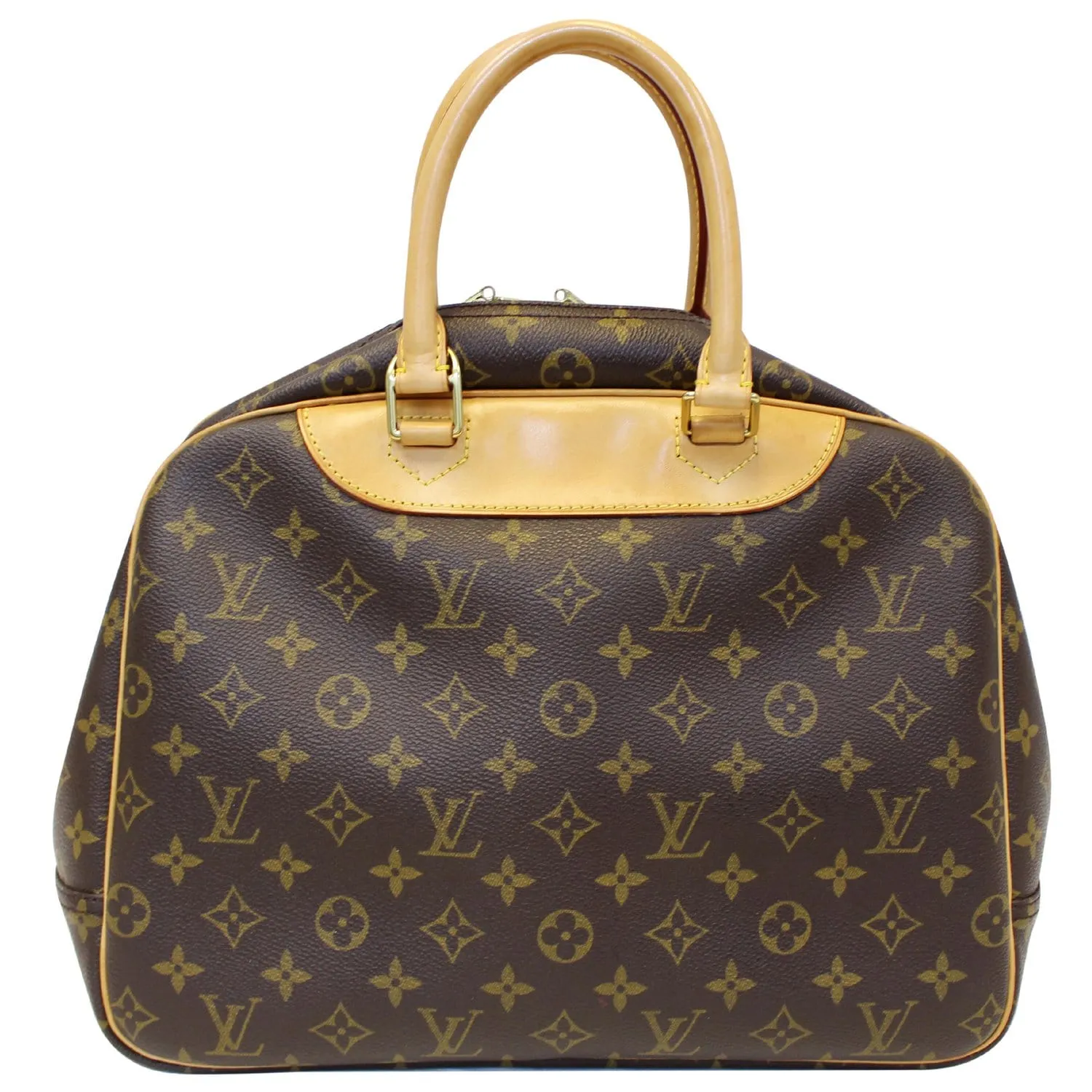LOUIS VUITTON Deauville Monogram Canvas Boston Satchel Bag Brown