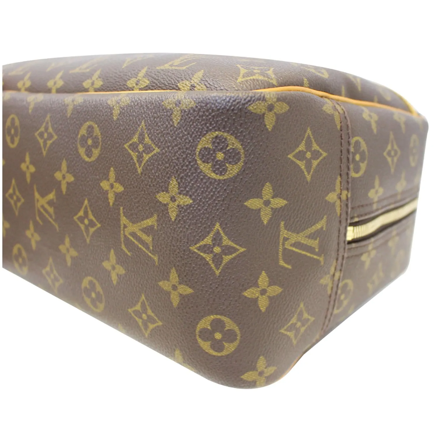 LOUIS VUITTON Deauville Monogram Canvas Boston Satchel Bag Brown