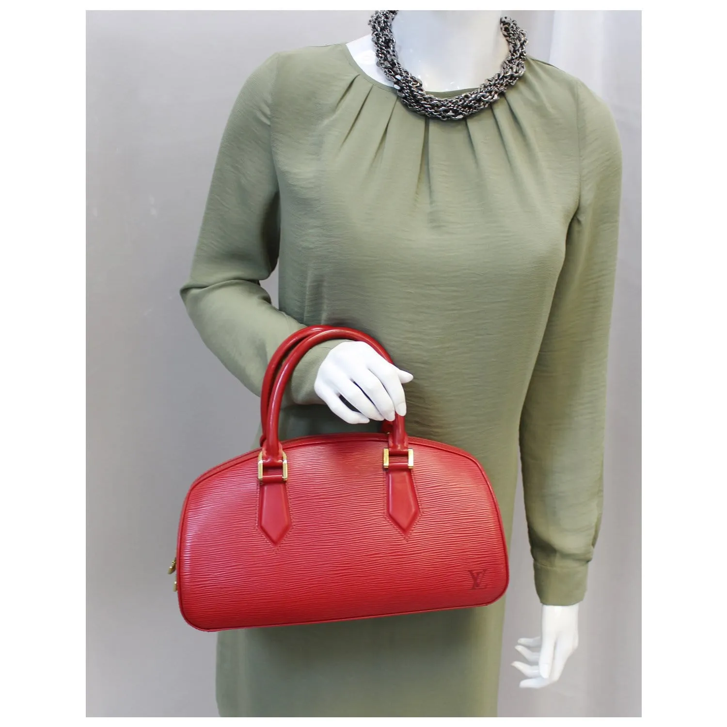 LOUIS VUITTON Jasmine Epi Leather Satchel Bag Red