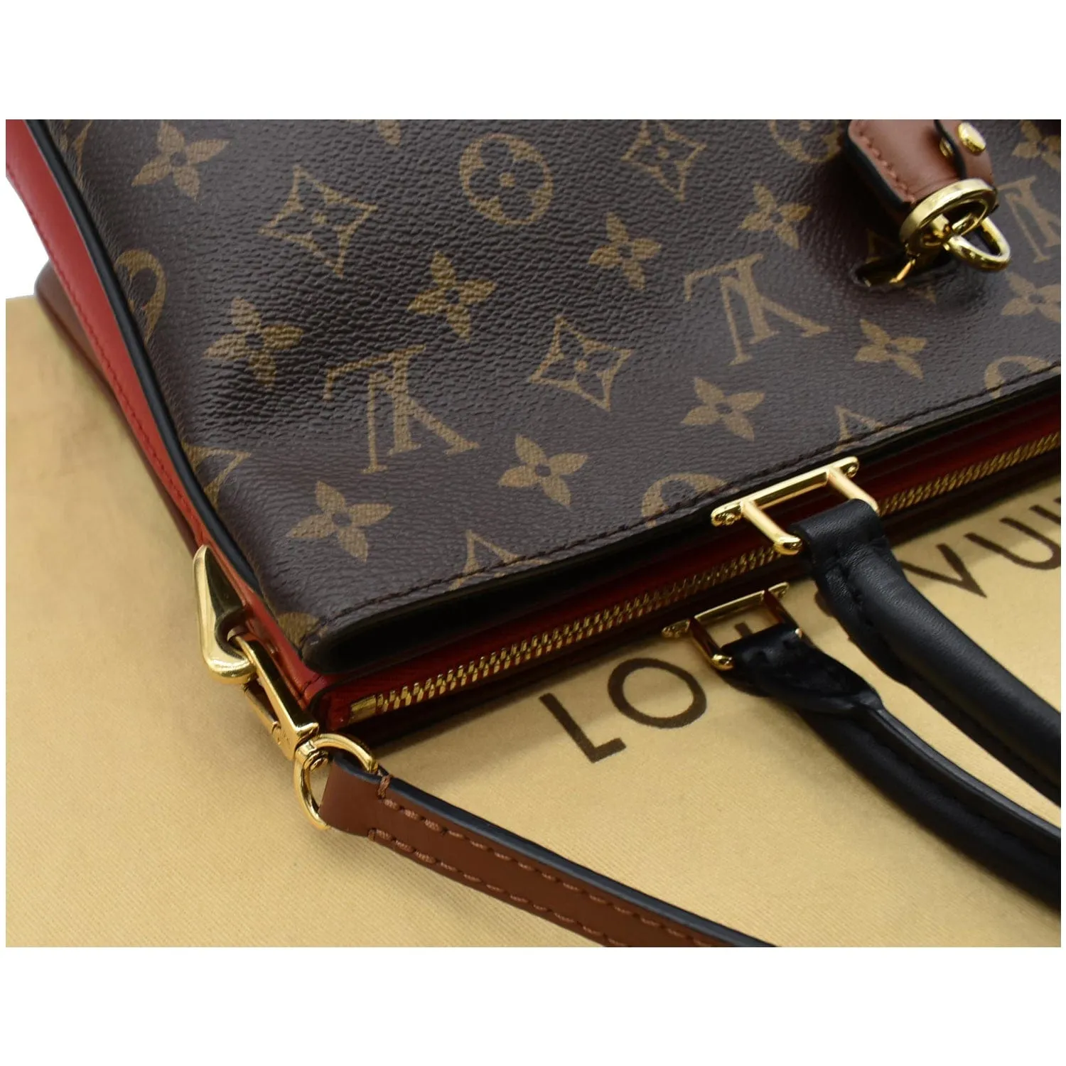 LOUIS VUITTON Millefeuille Monogram Canvas Satchel Bag Brown