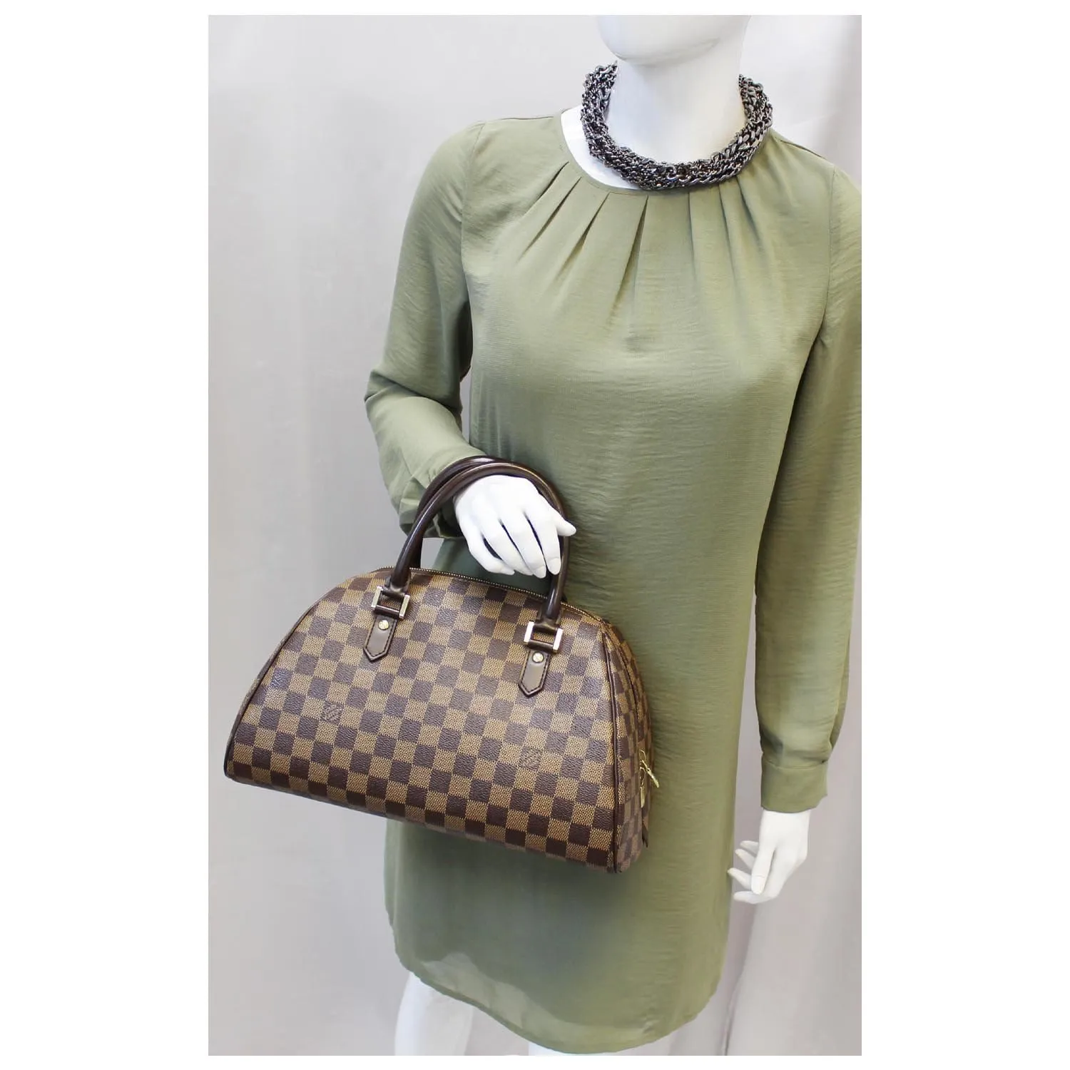 LOUIS VUITTON Ribera MM Damier Ebene Satchel Bag Brown