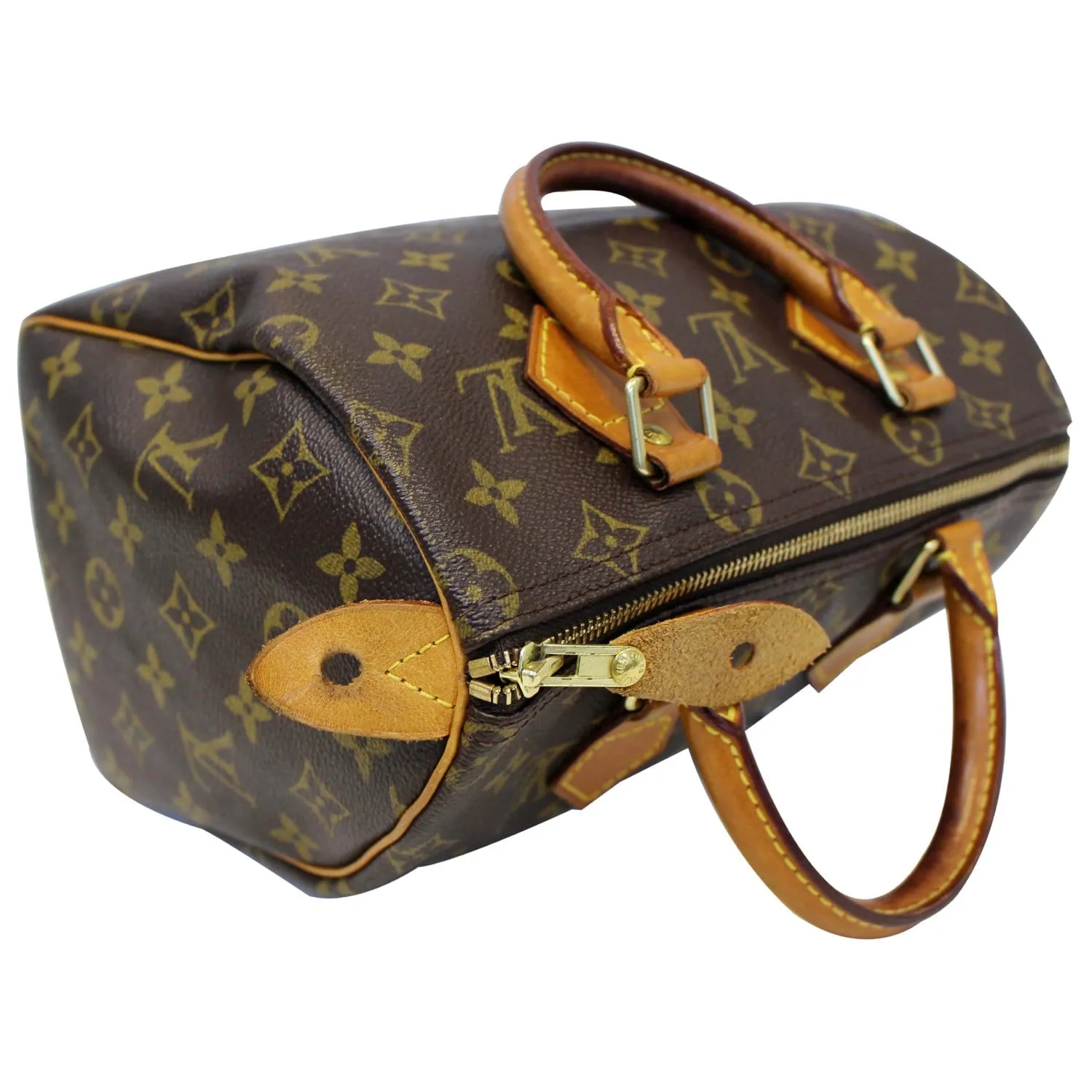 LOUIS VUITTON Speedy 25 Monogram Canvas Satchel Bag Brown
