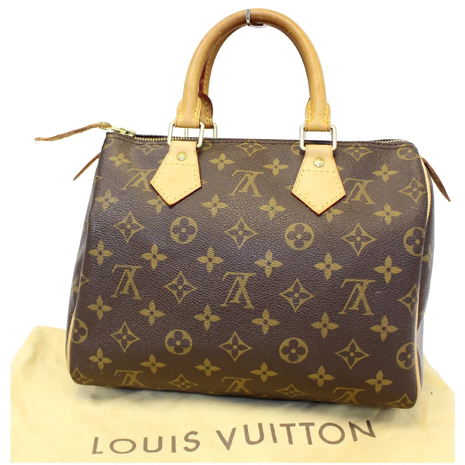 LOUIS VUITTON Speedy 25 Monogram Canvas Satchel Bag Brown