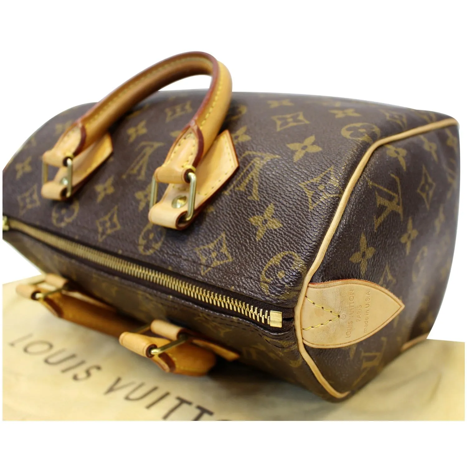 LOUIS VUITTON Speedy 25 Monogram Canvas Satchel Bag Brown