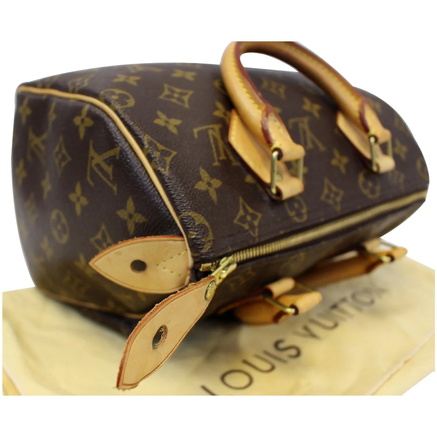 LOUIS VUITTON Speedy 25 Monogram Canvas Satchel Bag Brown