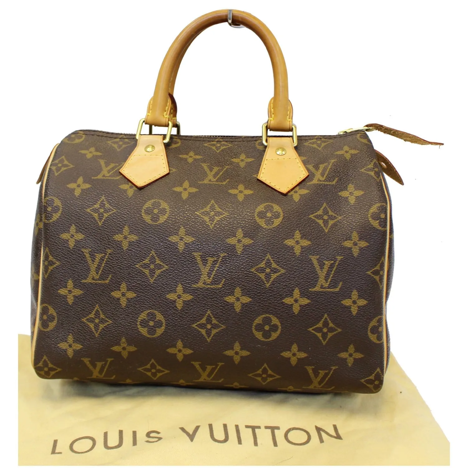 LOUIS VUITTON Speedy 25 Monogram Canvas Satchel Bag Brown