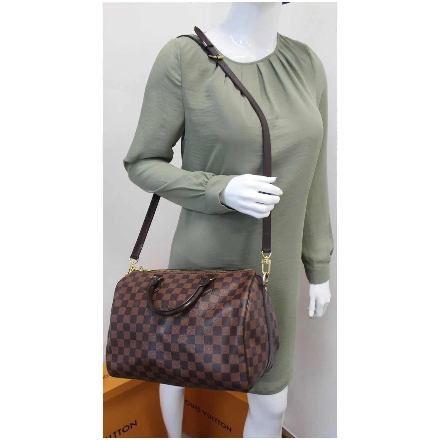 LOUIS VUITTON Speedy 30 Bandouliere Damier Ebene Shoulder Bag Brown
