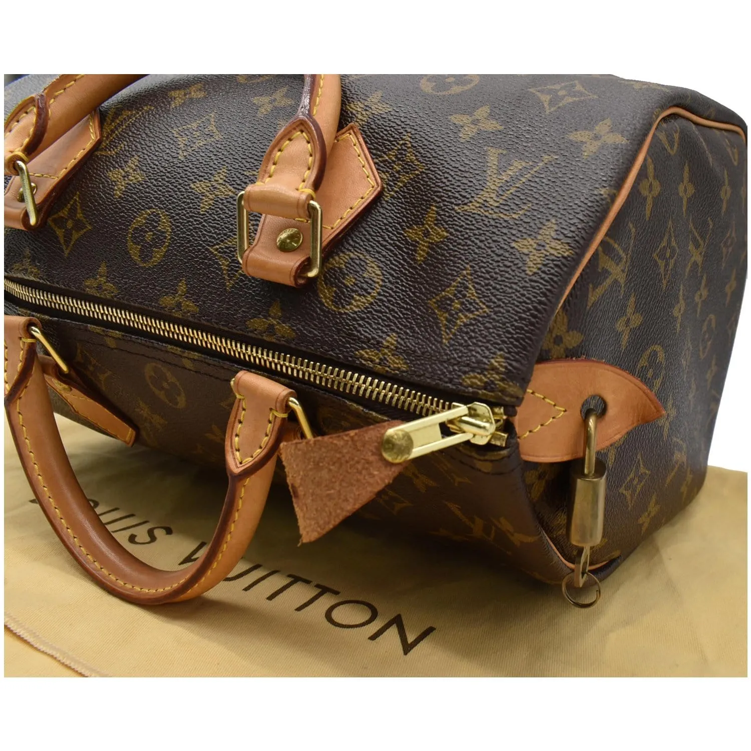 LOUIS VUITTON Speedy 30 Monogram Canvas Satchel Bag Brown