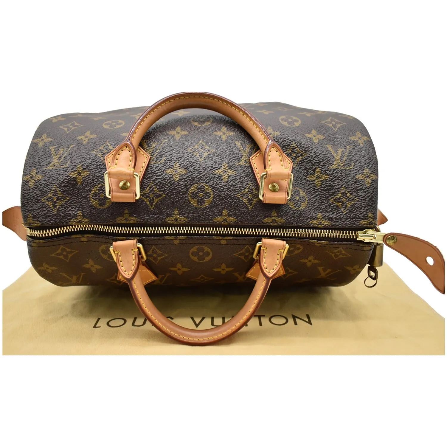 LOUIS VUITTON Speedy 30 Monogram Canvas Satchel Bag Brown
