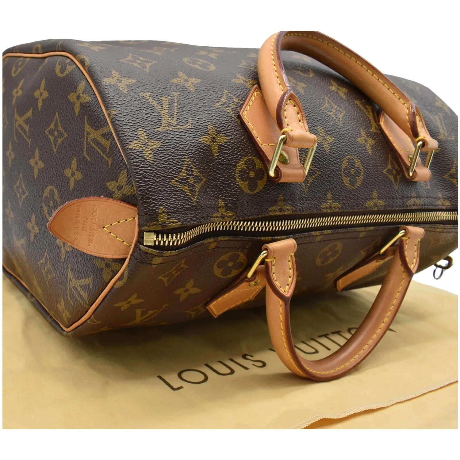 LOUIS VUITTON Speedy 30 Monogram Canvas Satchel Bag Brown