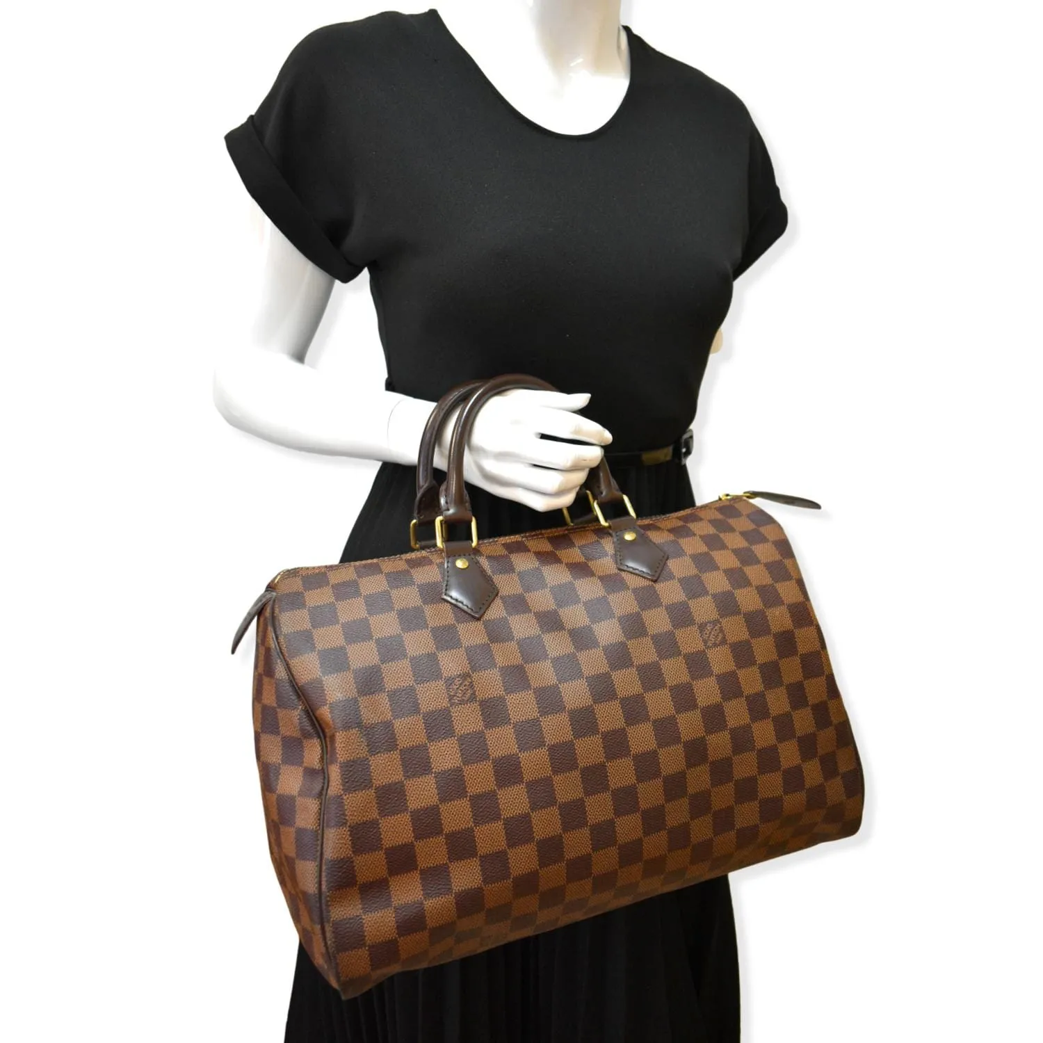LOUIS VUITTON  Speedy 35 Damier Ebene Satchel Bag Brown