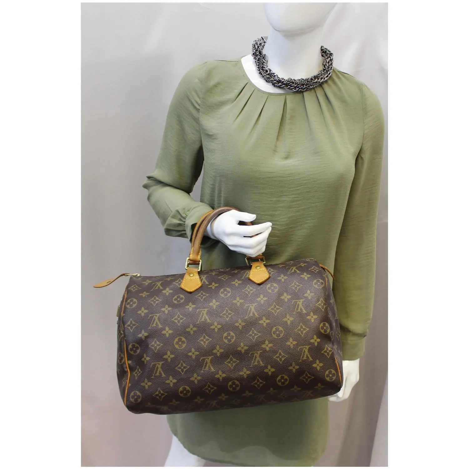 LOUIS VUITTON Speedy 35 Monogram Canvas Satchel Handbag Brown