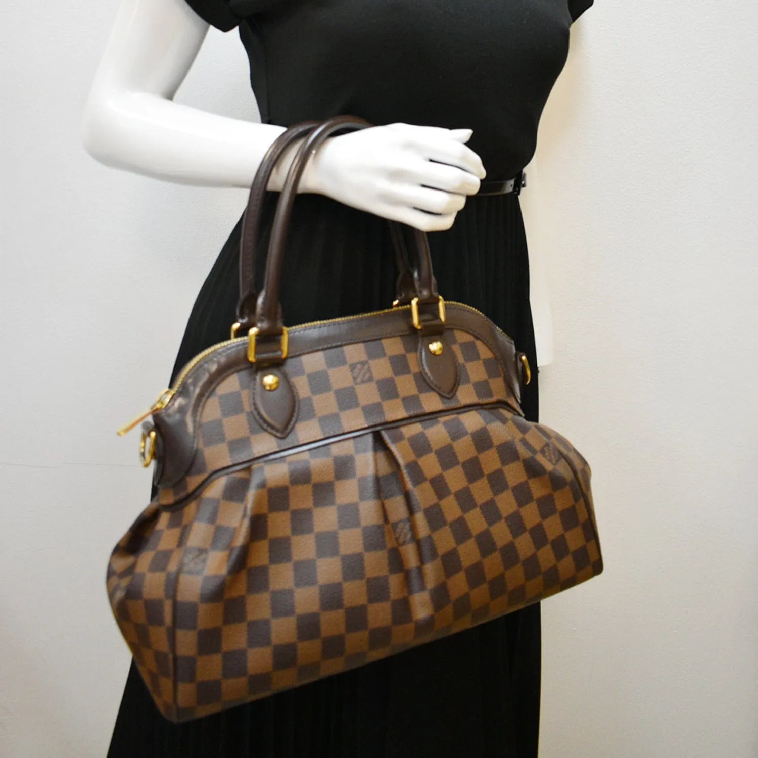LOUIS VUITTON Trevi PM Damier Ebene Satchel Bag Brown - New Year Deals