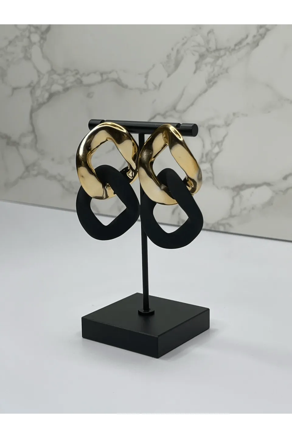 Matte Black and Gold Chain Link Drop Earrings