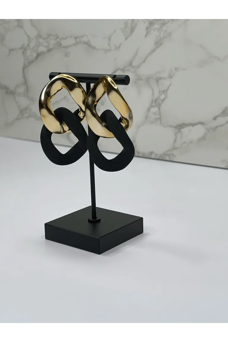 Matte Black and Gold Chain Link Drop Earrings