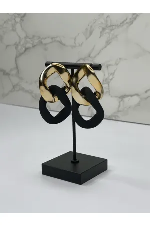 Matte Black and Gold Chain Link Drop Earrings