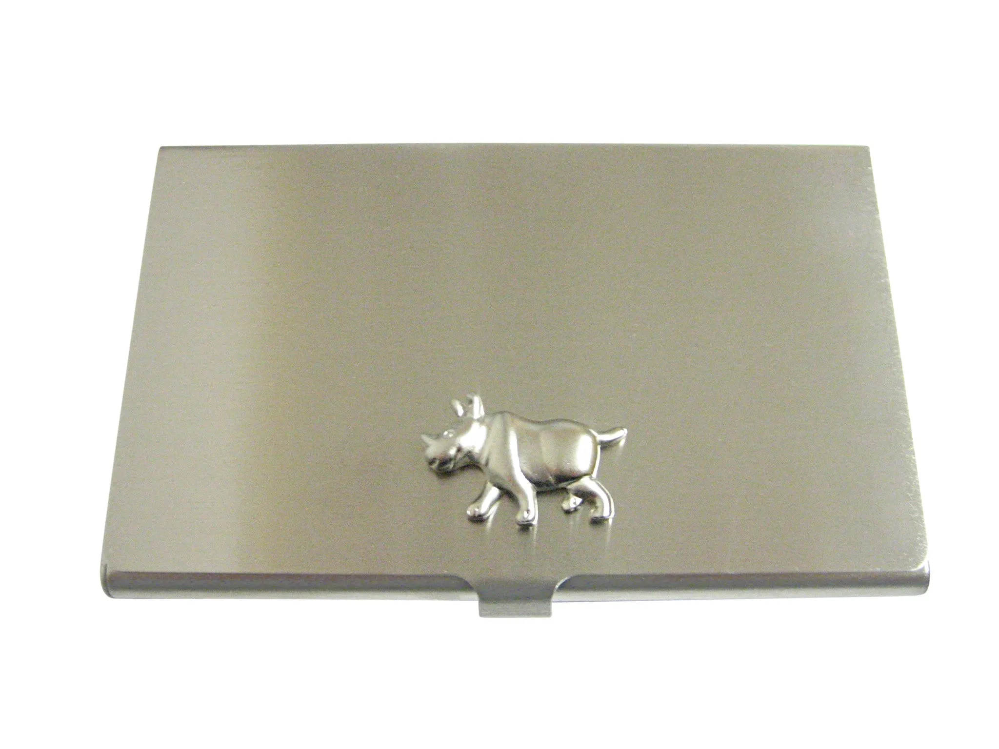 Matte Silver Toned Rhino Business Card Holder